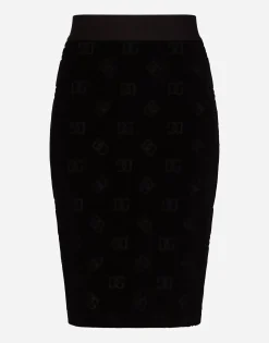 Flocked jersey midi skirt with all-over DG logo
