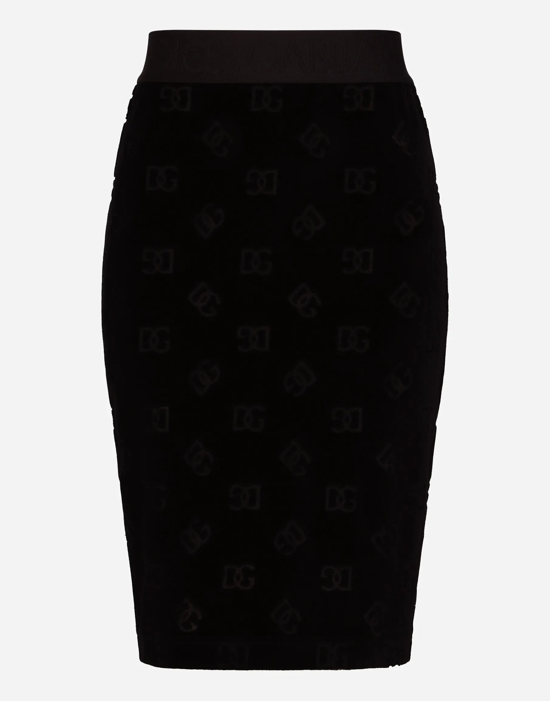 Flocked jersey midi skirt with all-over DG logo