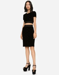 Flocked jersey midi skirt with all-over DG logo