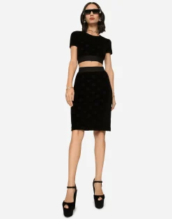 Flocked jersey midi skirt with all-over DG logo