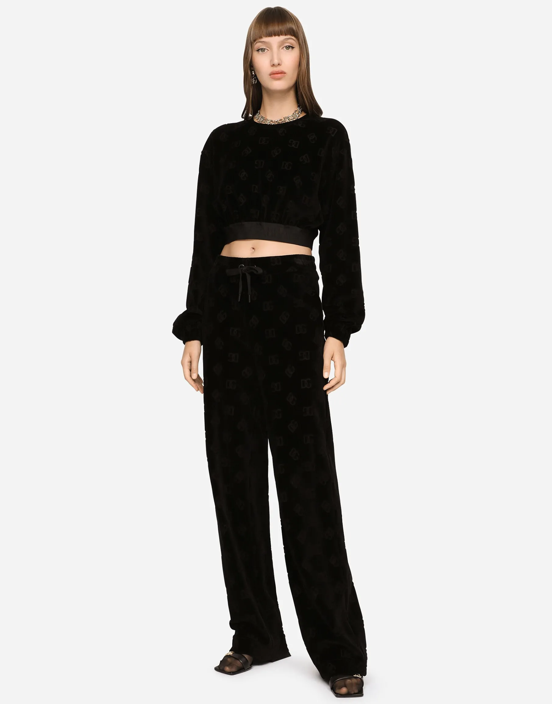 Flocked jersey pants with all-over DG logo