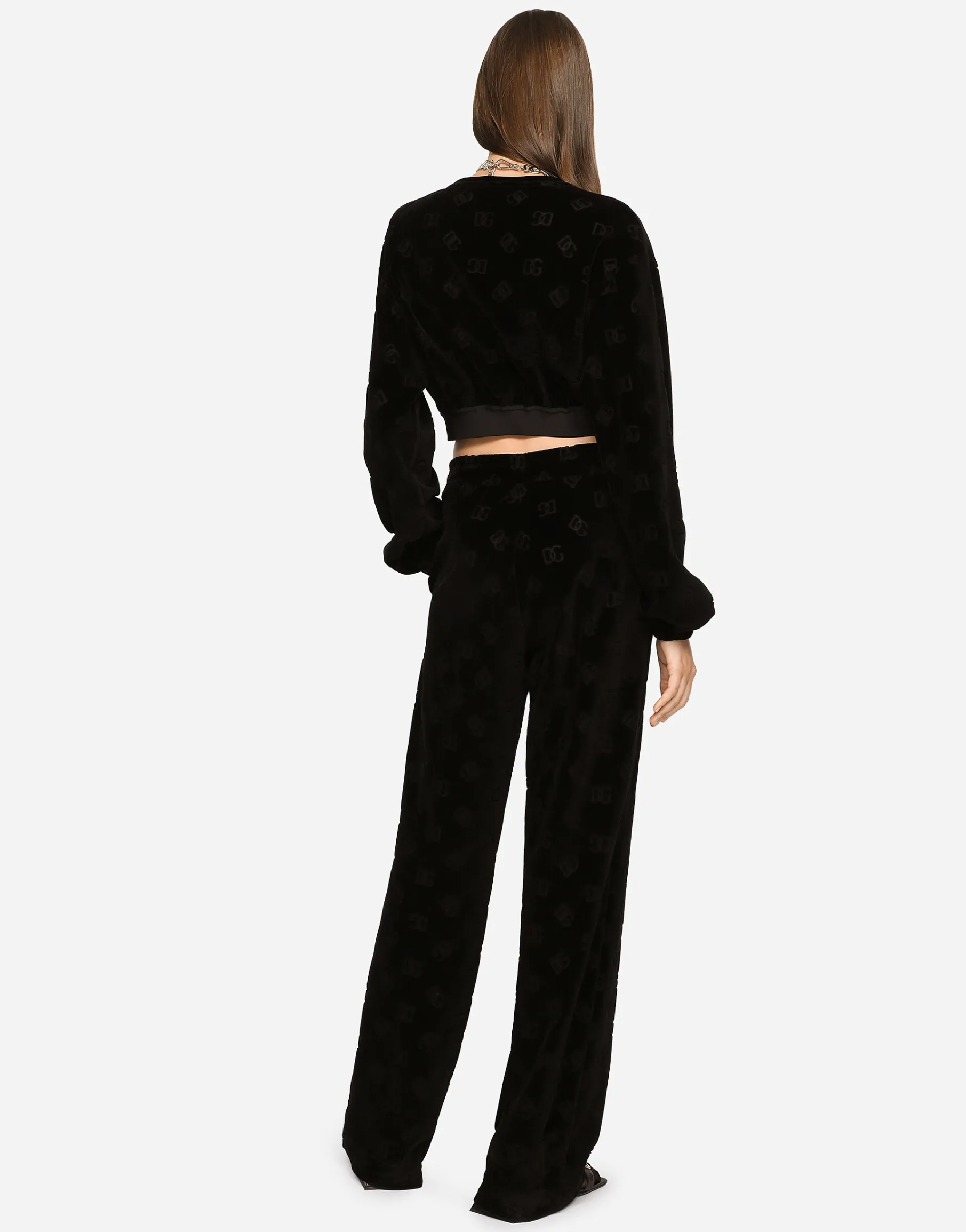 Flocked jersey pants with all-over DG logo