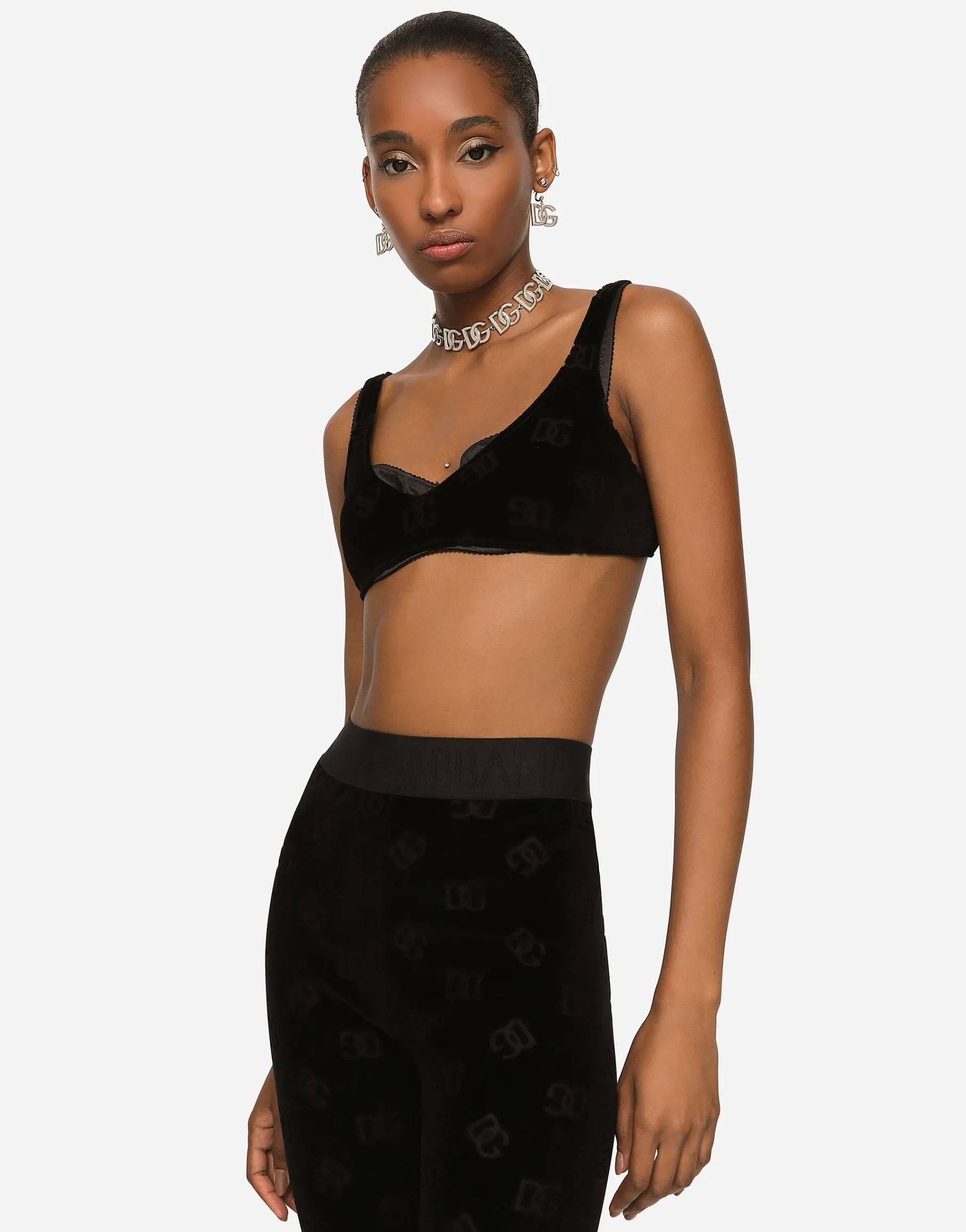 Flocked jersey top with all-over DG logo