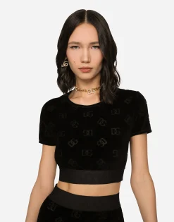 Flocked jersey T-shirt with all-over DG logo
