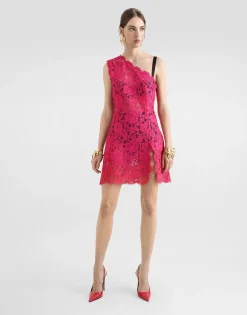 Floral cordonetto lace minidress with slit