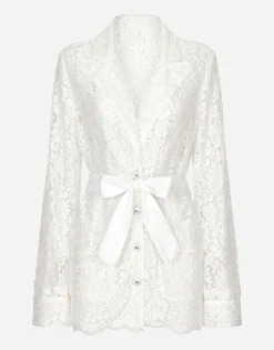Floral cordonetto lace pajama shirt