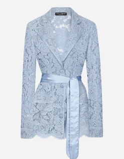 Floral cordonetto lace pajama shirt with DG logo