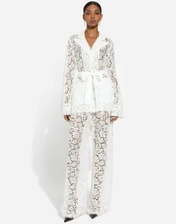 Floral cordonetto lace pajama shirt