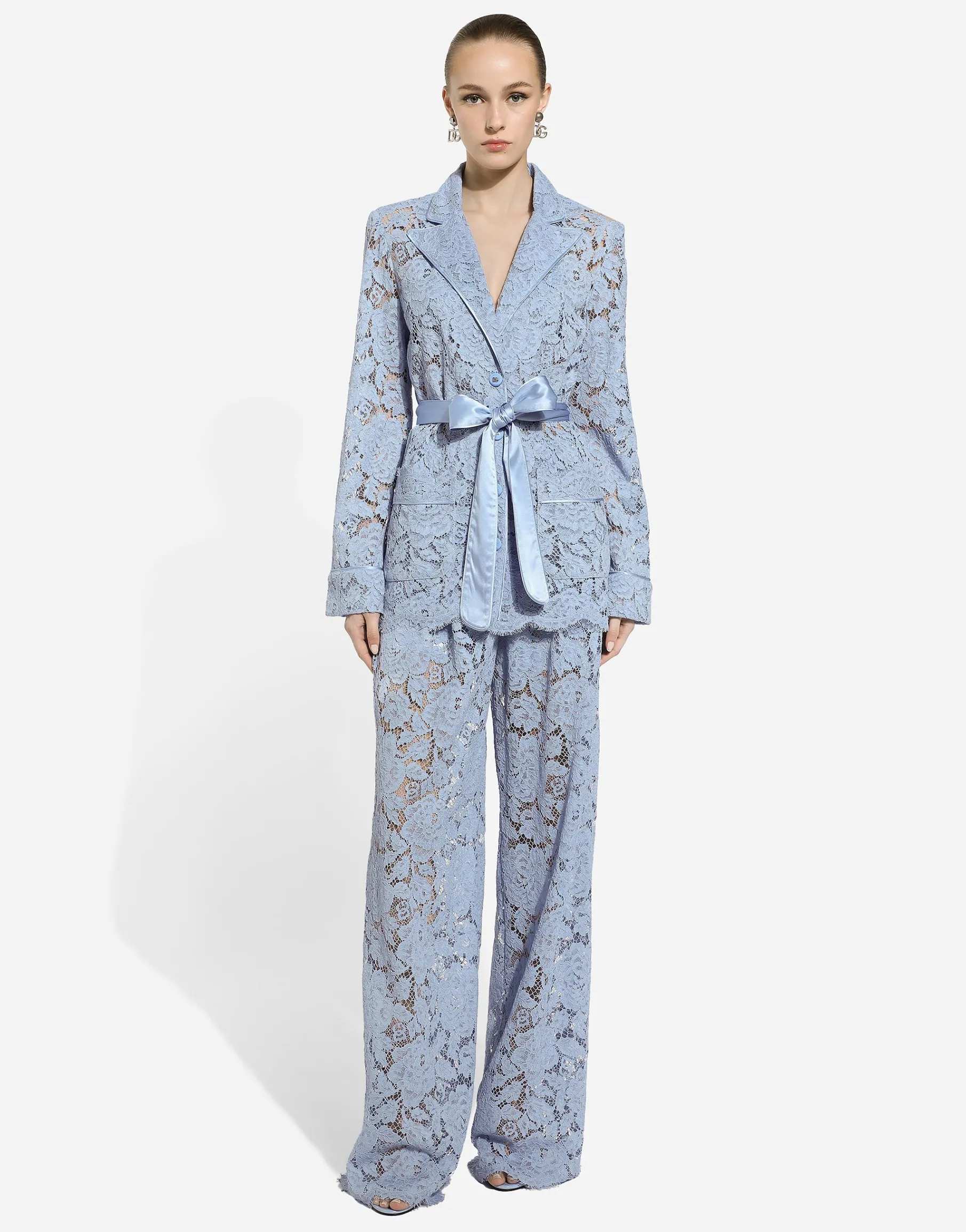 Floral cordonetto lace pajama shirt with DG logo
