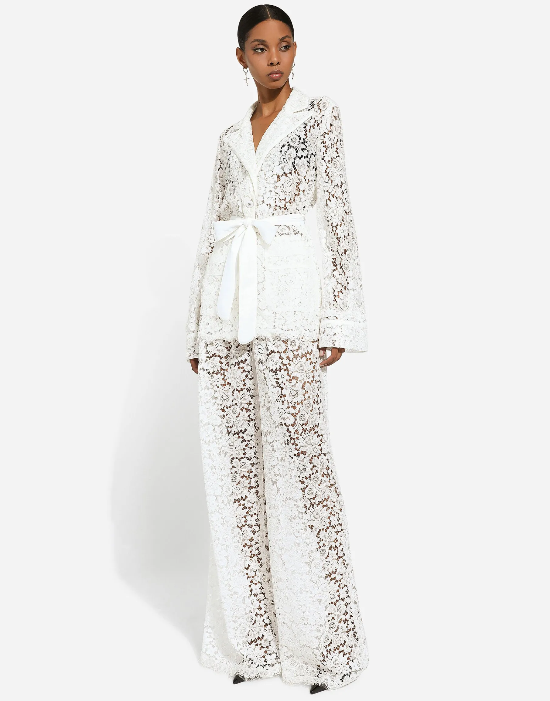 Floral cordonetto lace pajama shirt