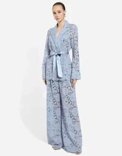 Floral cordonetto lace pajama shirt with DG logo