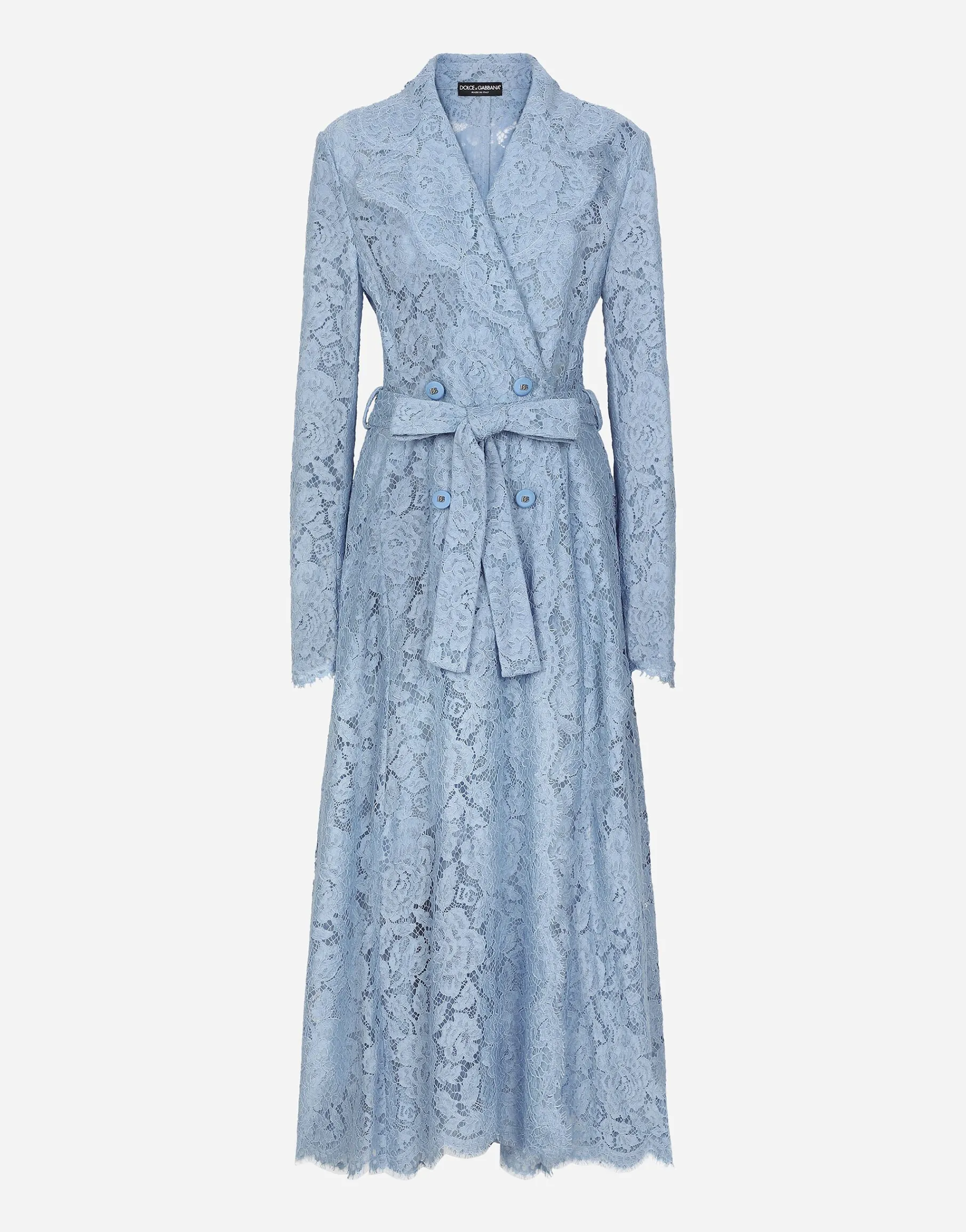 Floral cordonetto lace trench coat with DG logo