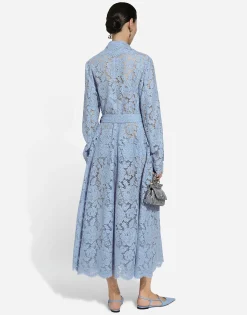 Floral cordonetto lace trench coat with DG logo