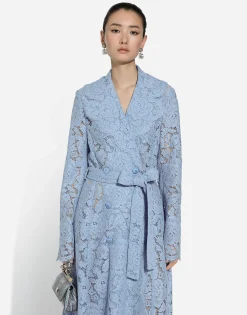 Floral cordonetto lace trench coat with DG logo