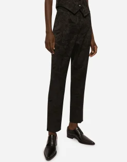 Floral jacquard pants