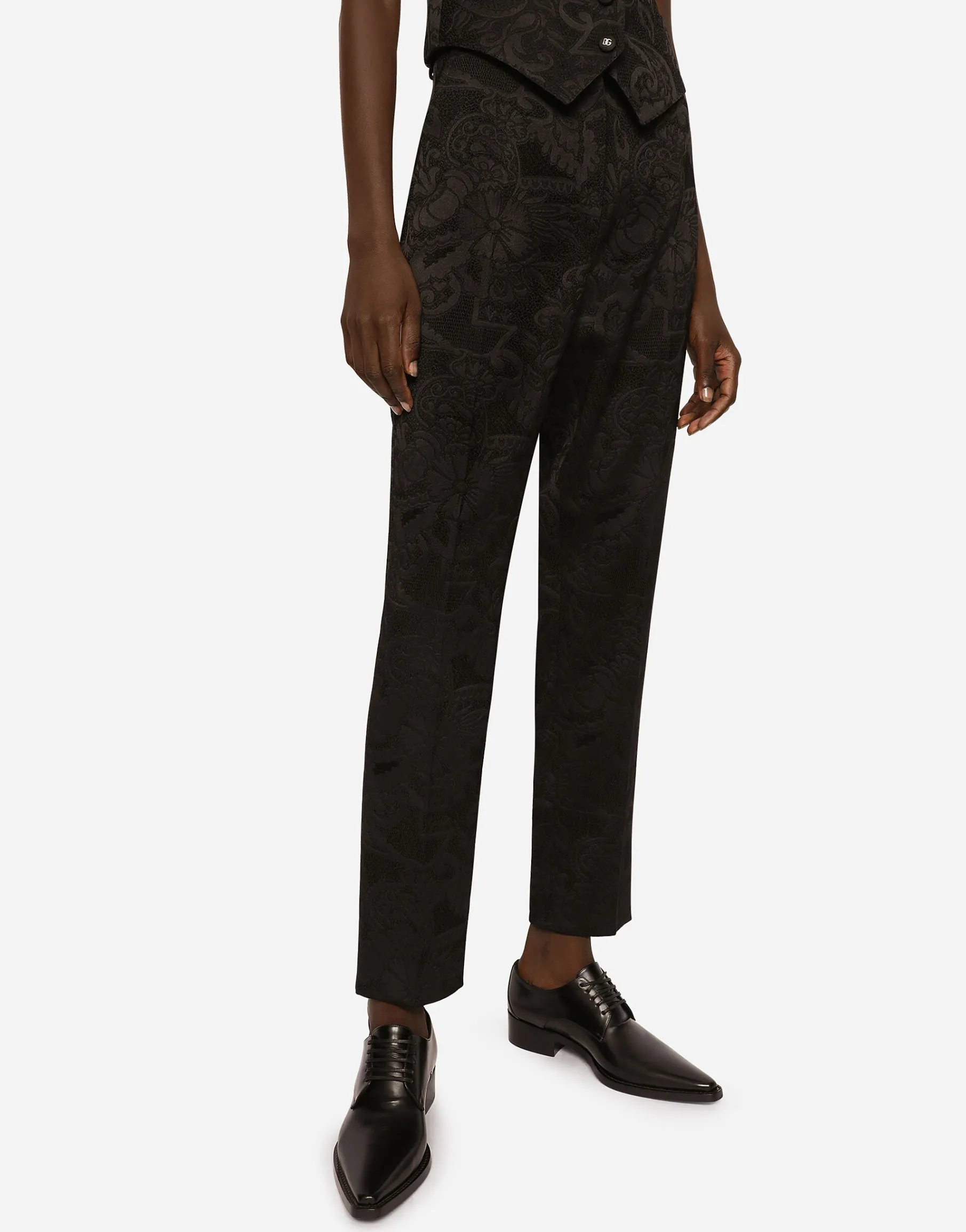 Floral jacquard pants