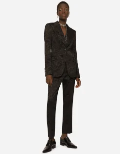 Floral jacquard pants