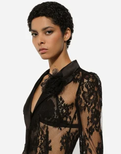 Floral lace jacket with satin details