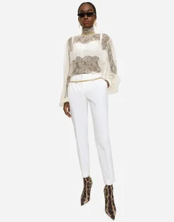 Floral lace turtle-neck blouse