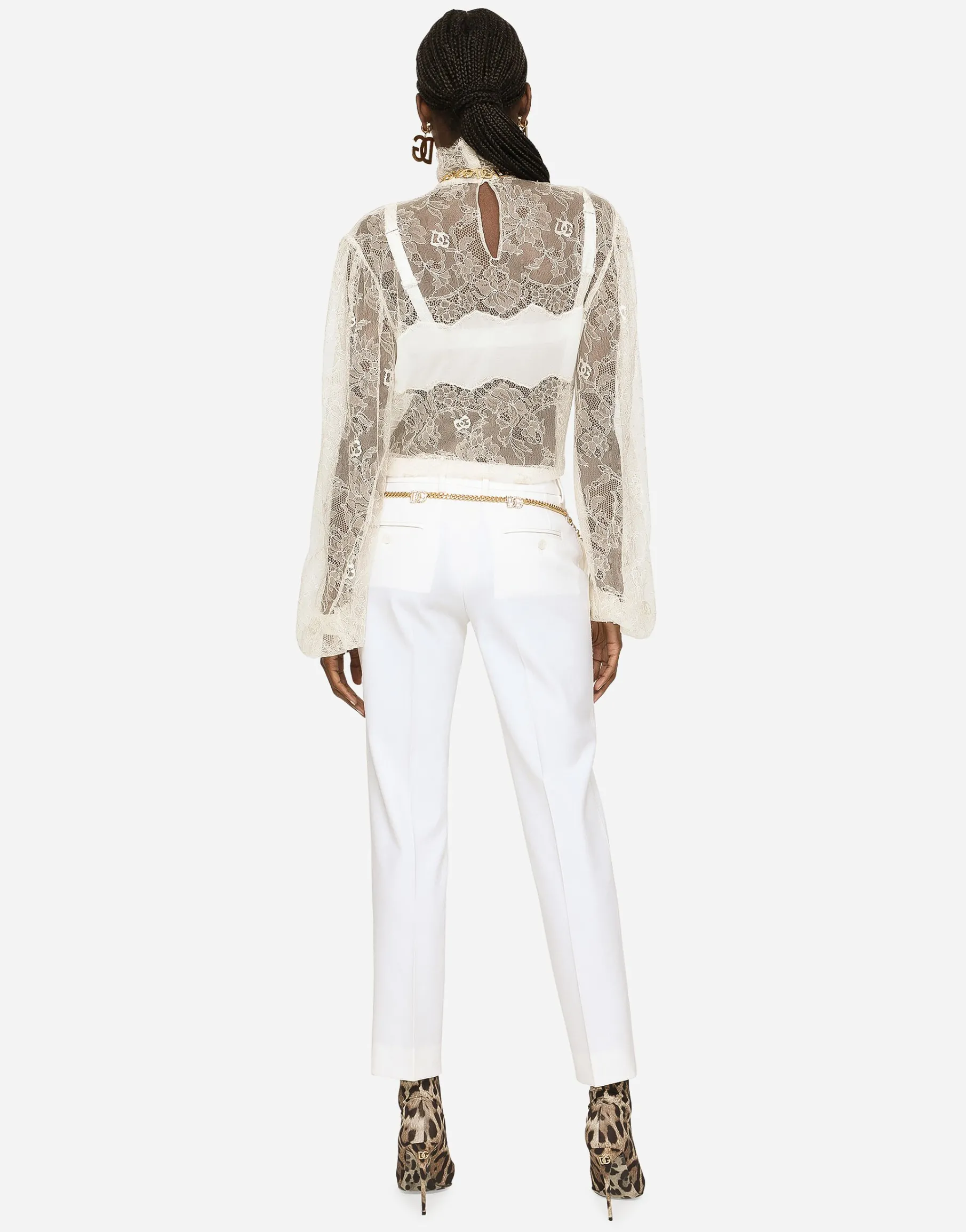 Floral lace turtle-neck blouse