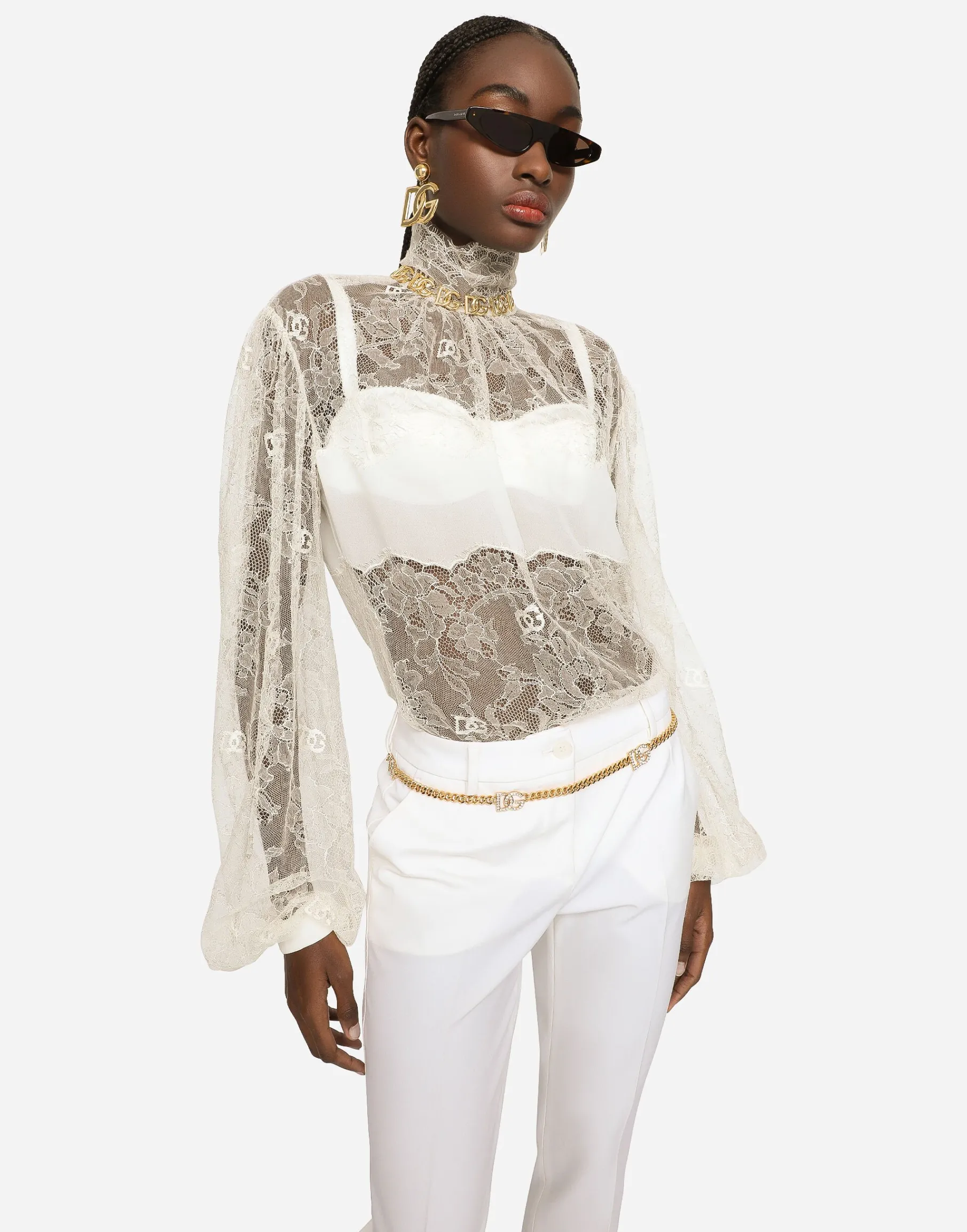 Floral lace turtle-neck blouse