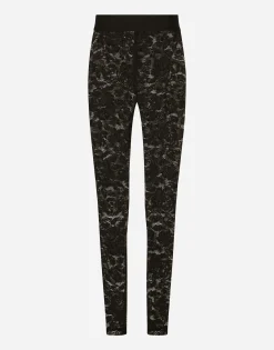 Floral lace-stitch leggings
