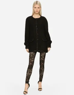 Floral lace-stitch leggings