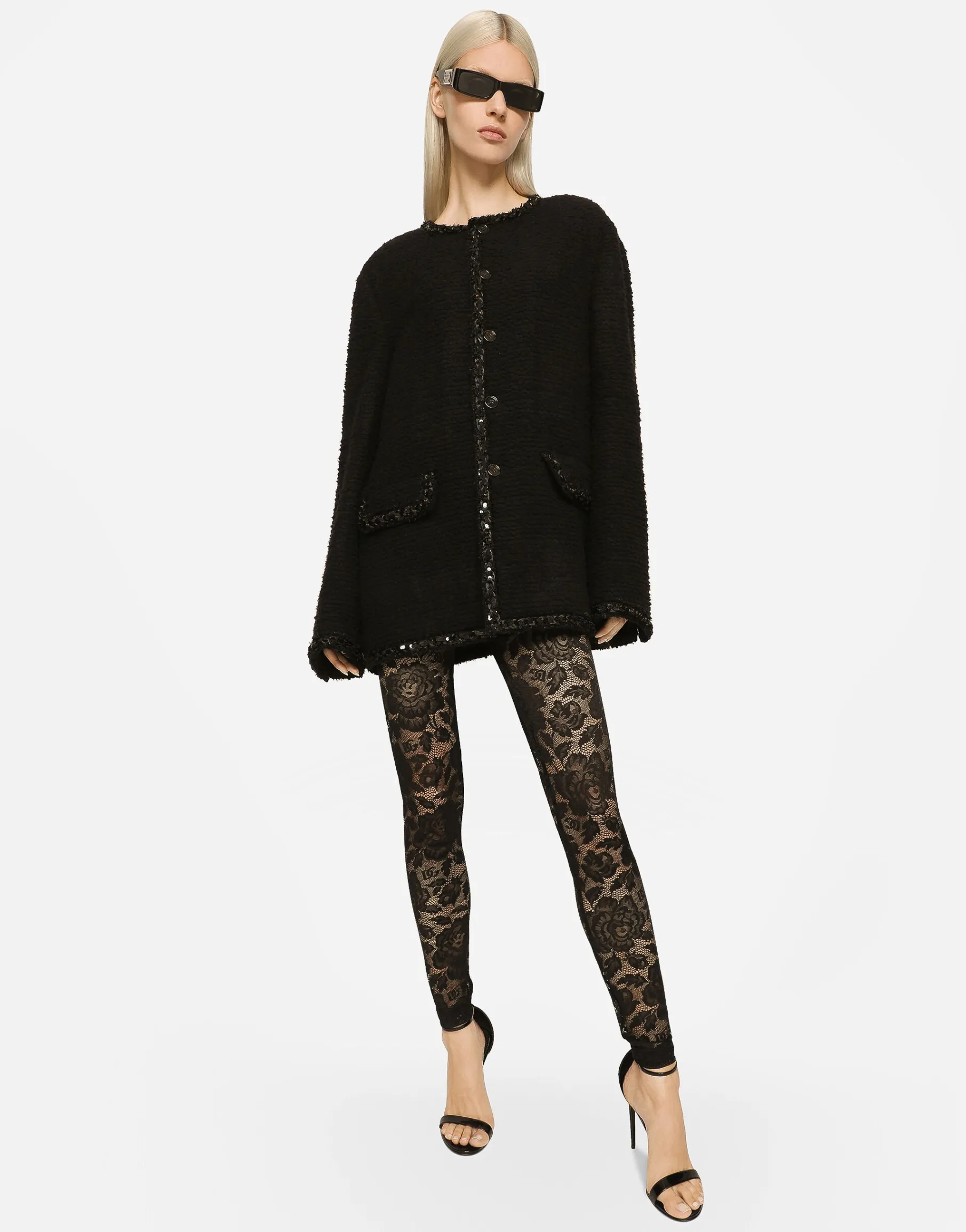 Floral lace-stitch leggings