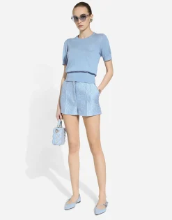 Floral quilted jacquard shorts