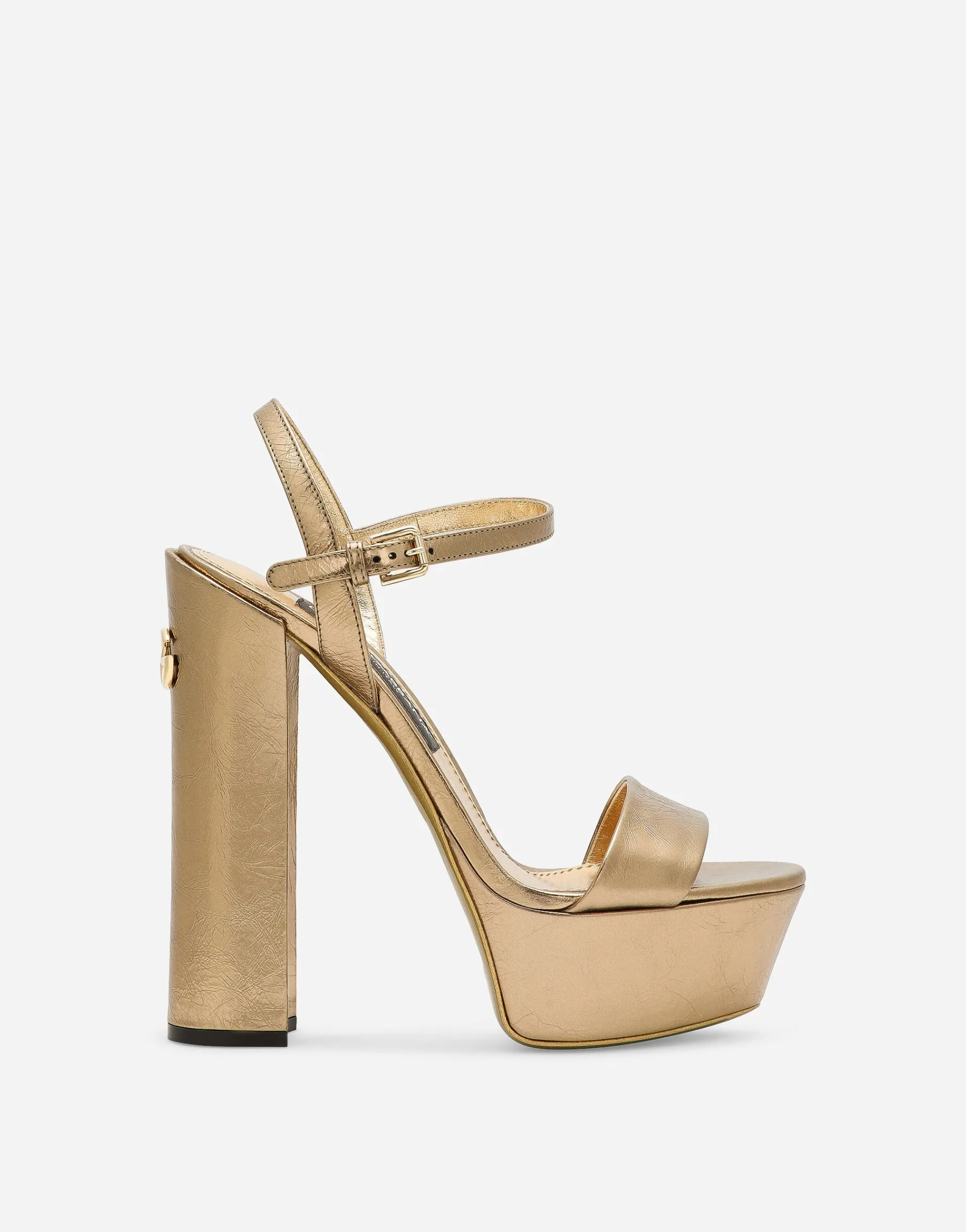 Foiled craquelé calfskin platform sandals