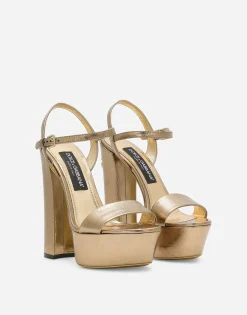 Foiled craquelé calfskin platform sandals