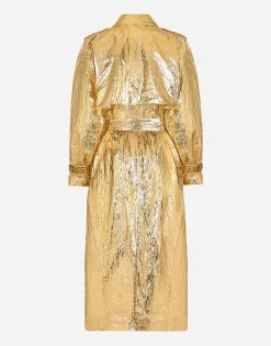Foiled fabric trench coat