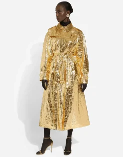 Foiled fabric trench coat