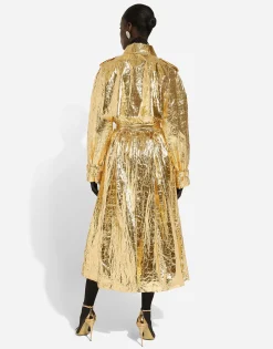 Foiled fabric trench coat