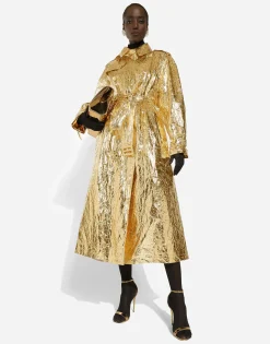 Foiled fabric trench coat