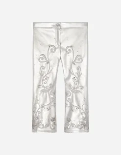 Foiled faux leather pants with embellishment