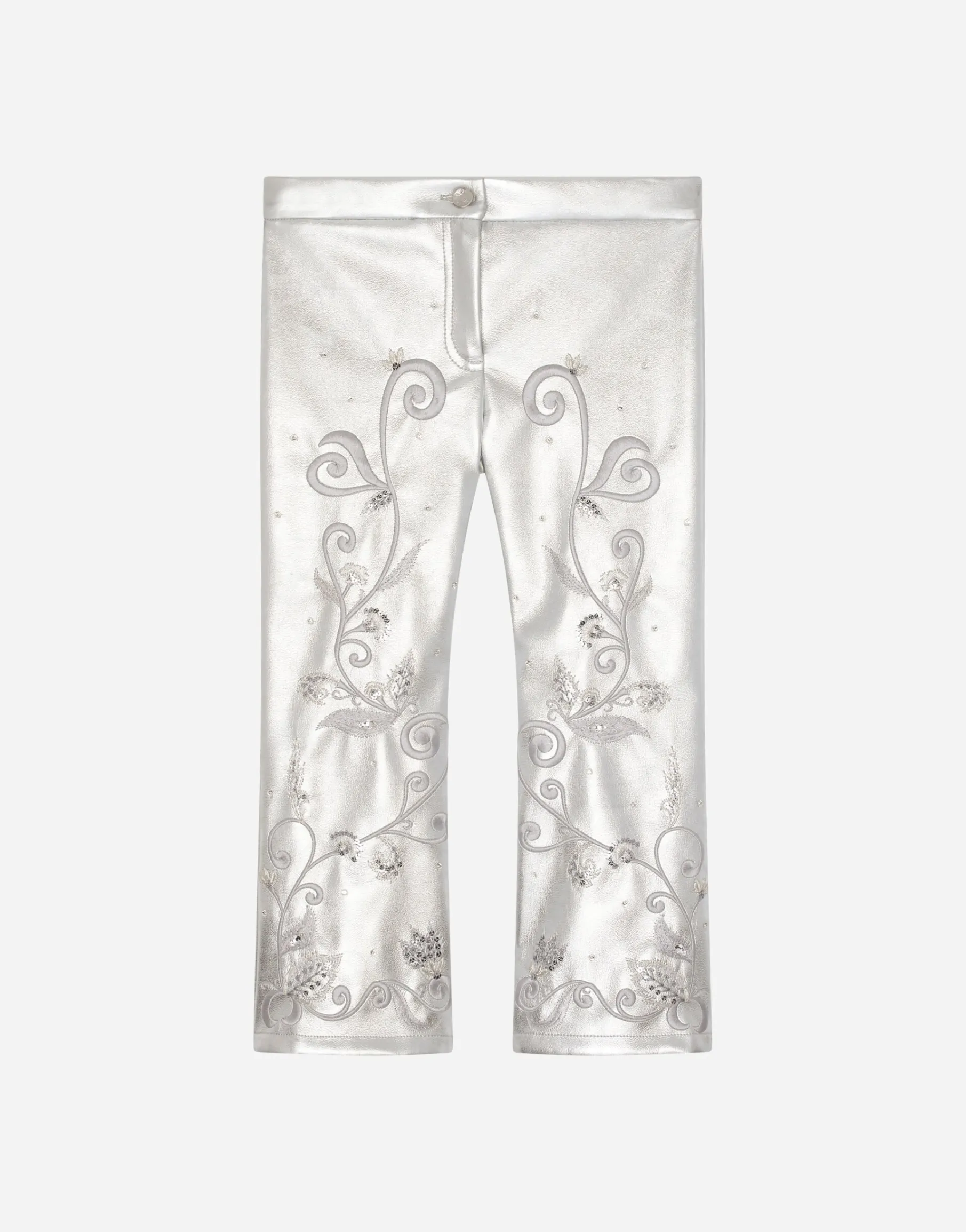 Foiled faux leather pants with embellishment