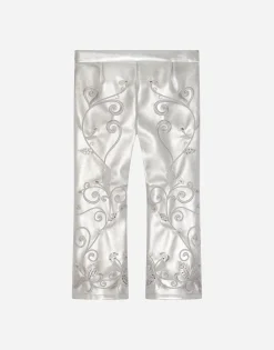 Foiled faux leather pants with embellishment