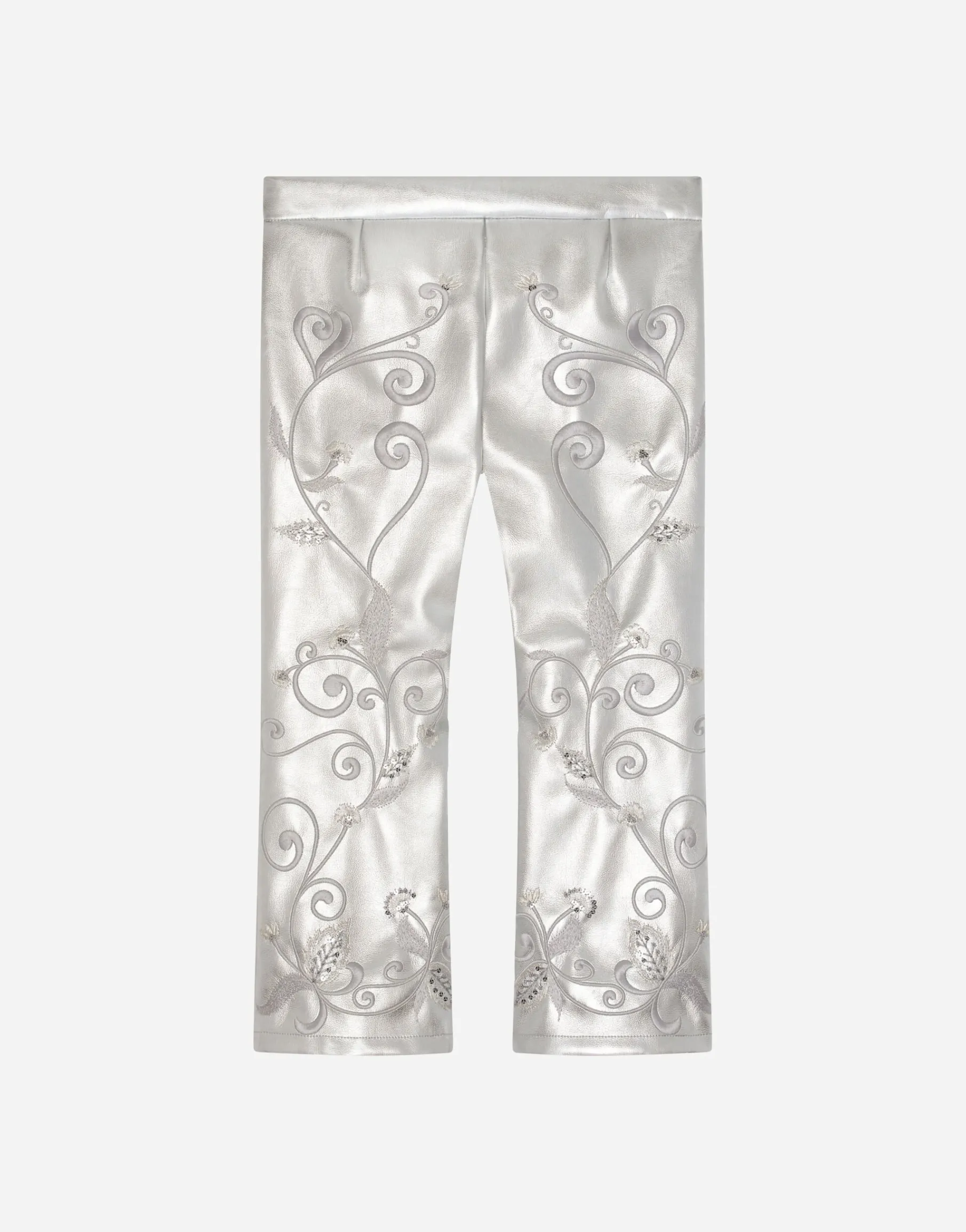 Foiled faux leather pants with embellishment
