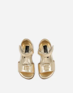 Foiled leather First Steps sandals