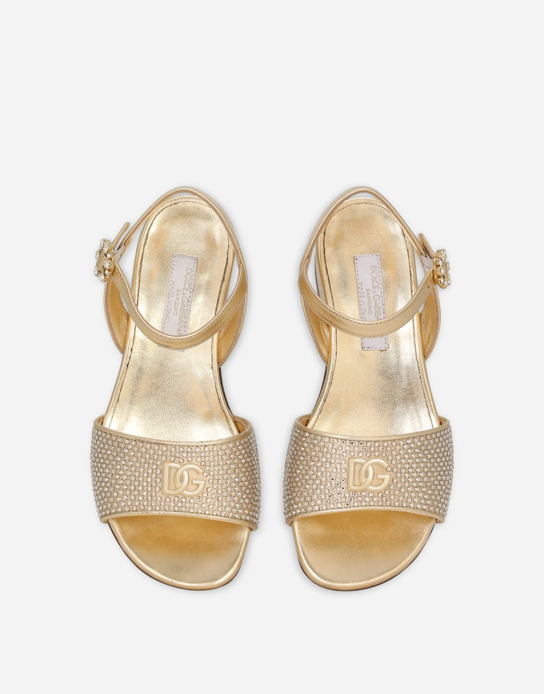 Foiled nappa leather sandals with fusible-rhinestones