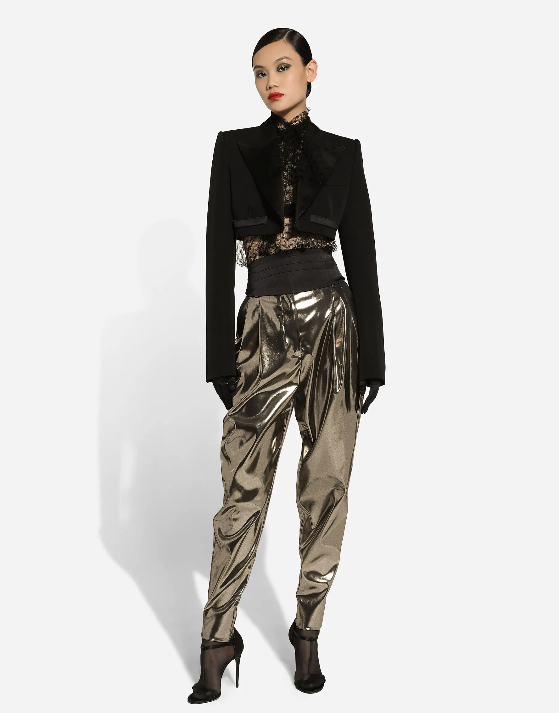Foiled stretch satin pants
