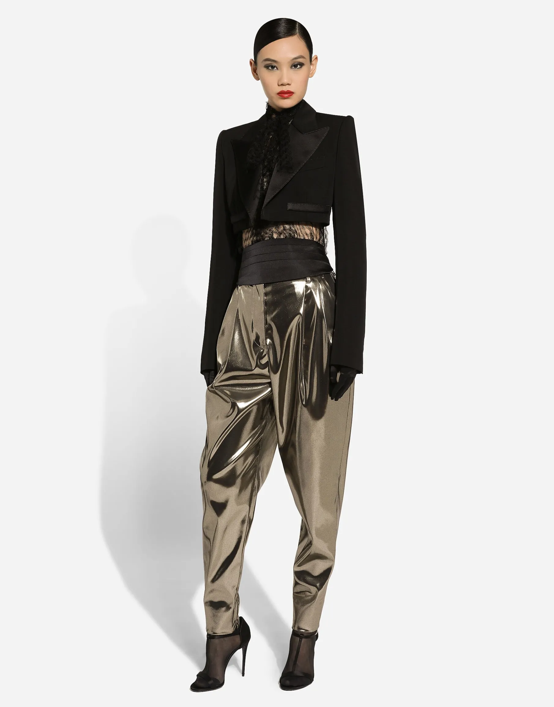 Foiled stretch satin pants
