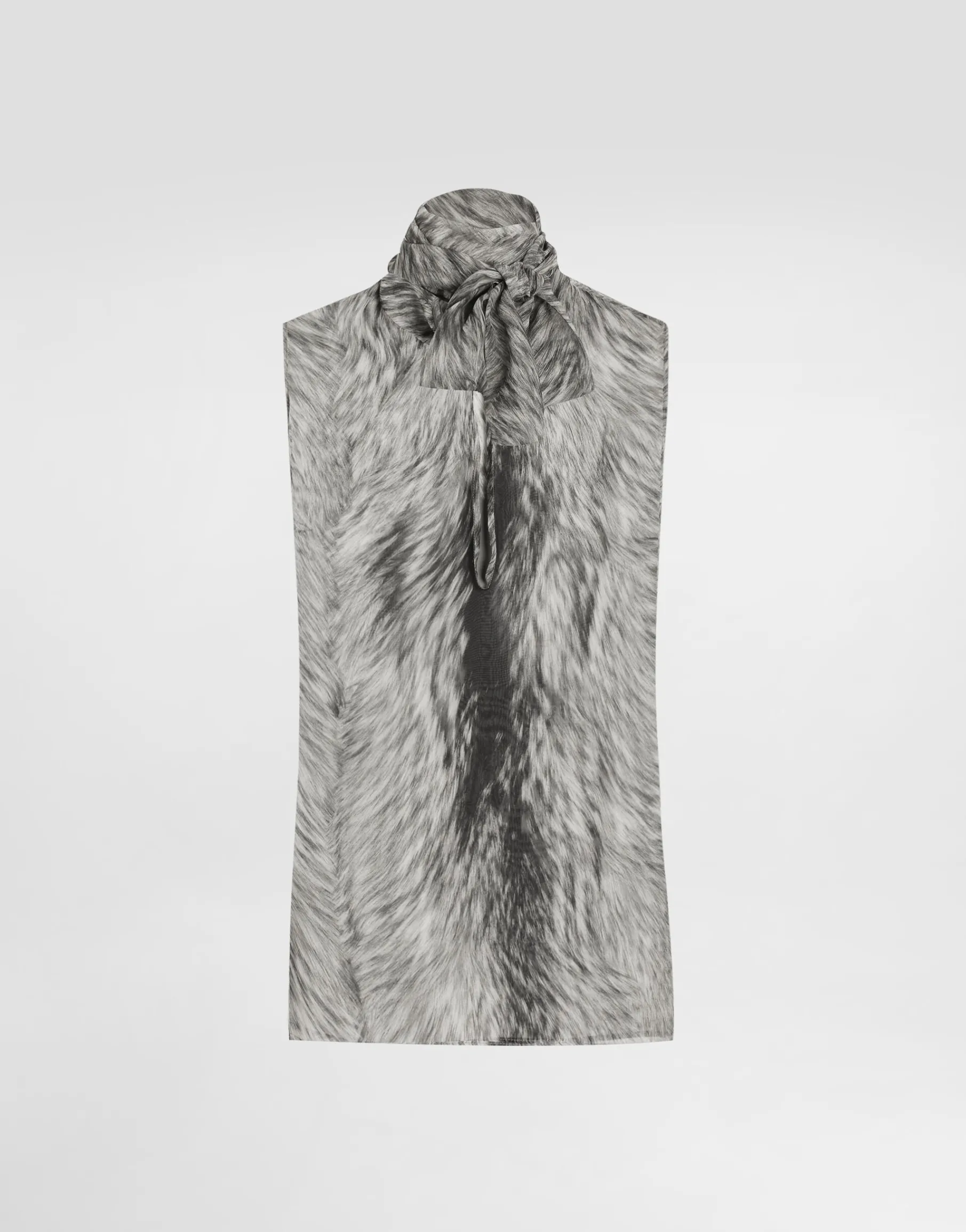 Fur-print chiffon pussy-bow shirt
