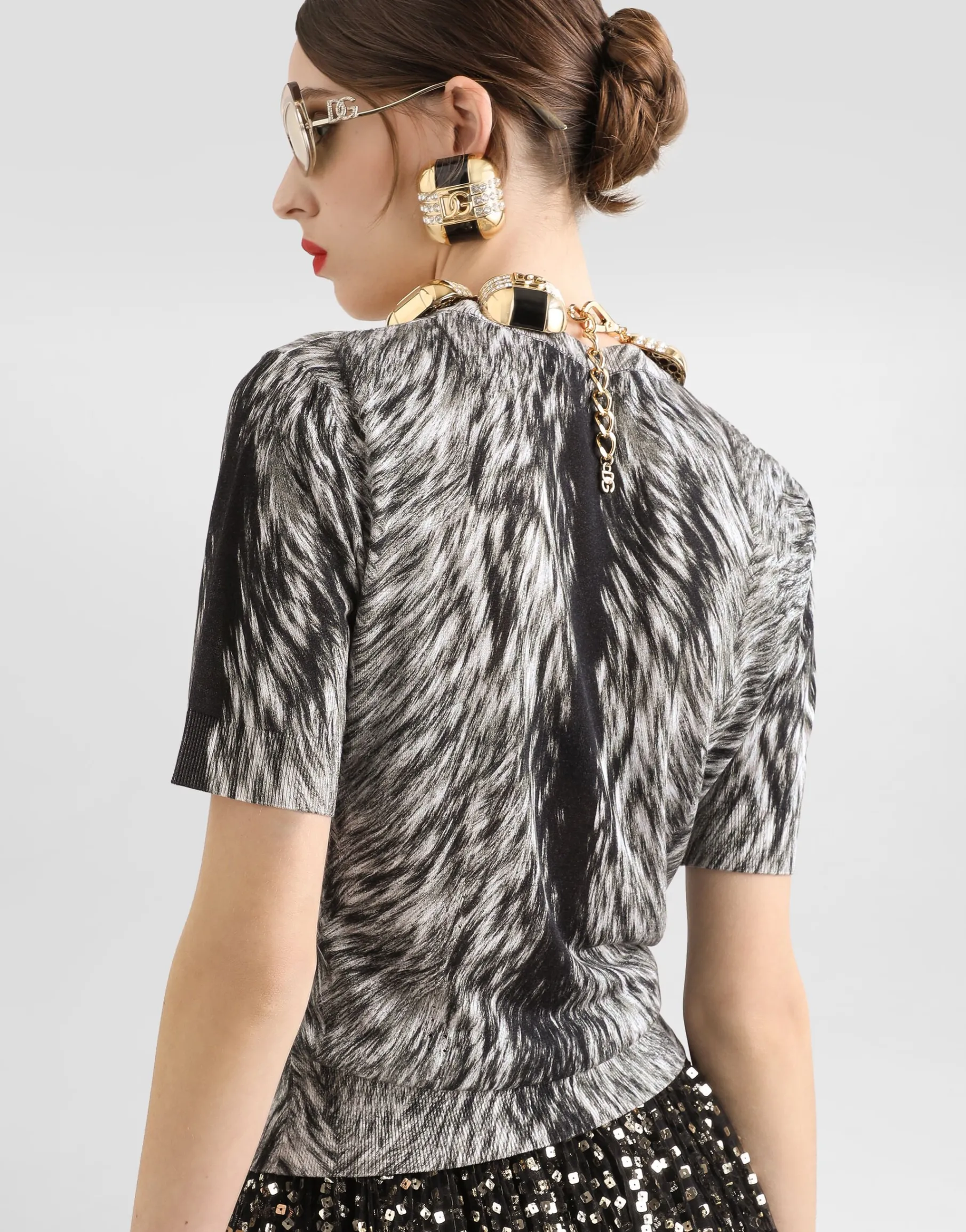 Fur-print silk sweater