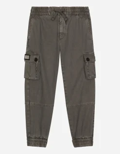 Gabardine cargo pants with branded tag