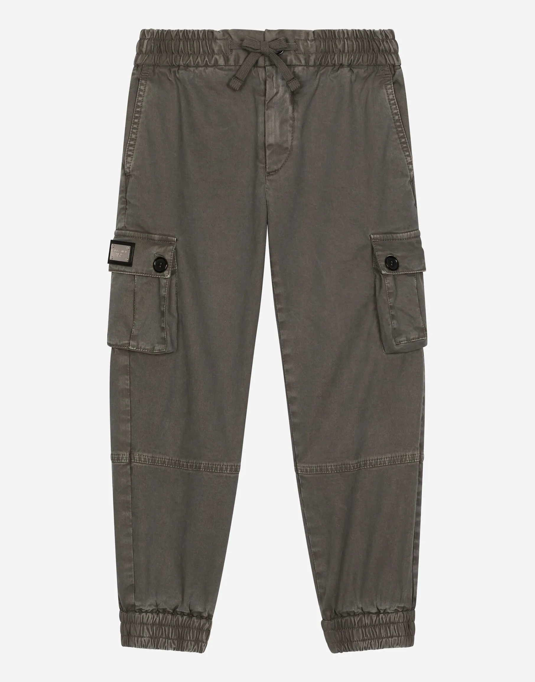 Gabardine cargo pants with branded tag