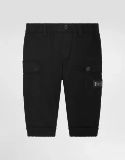 Gabardine cargo pants with branded tag
