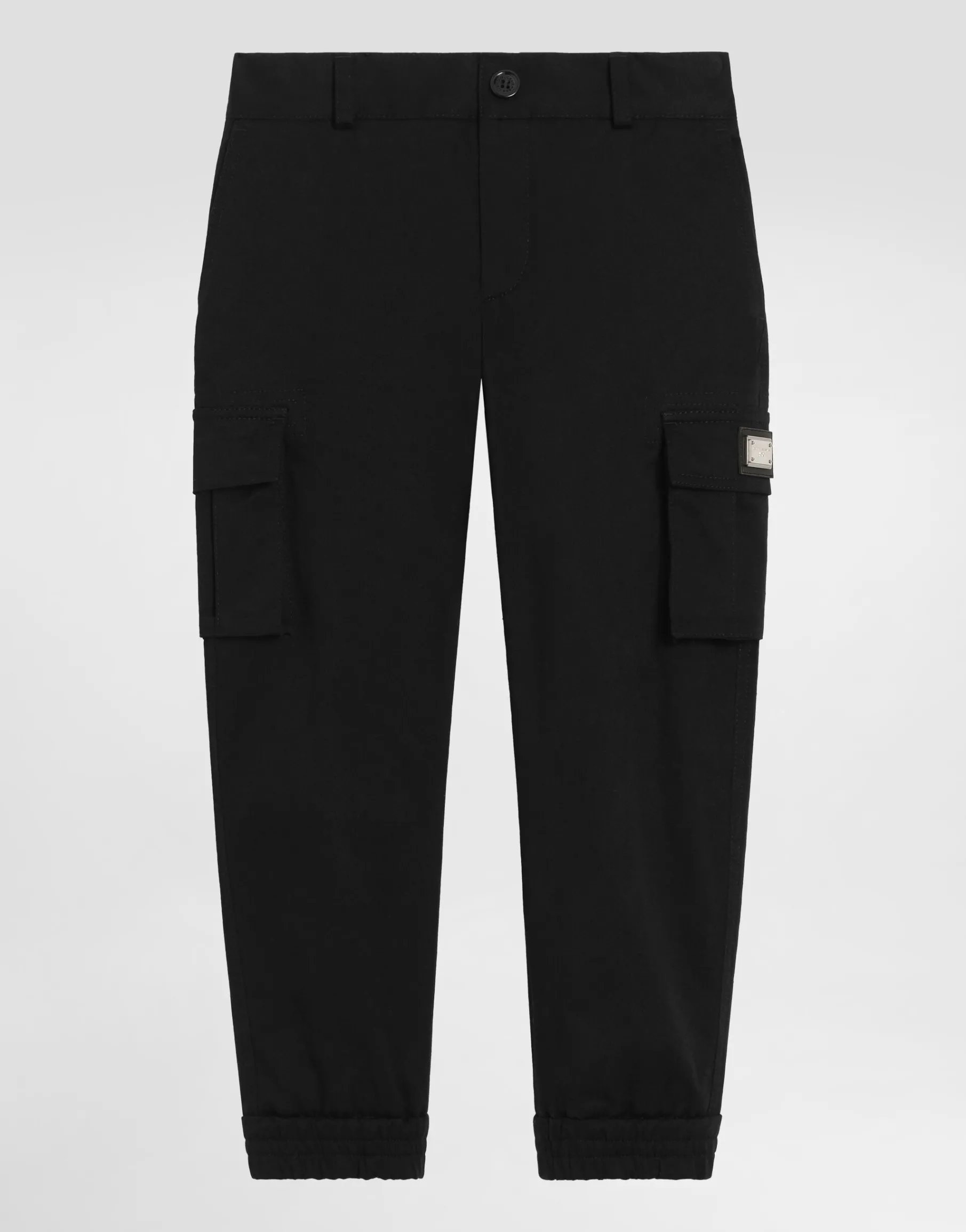 Gabardine cargo pants with branded metal tag