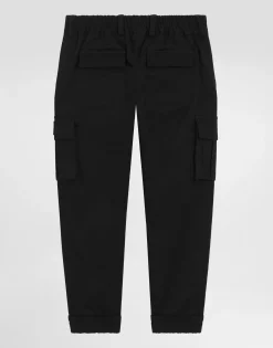 Gabardine cargo pants with branded metal tag